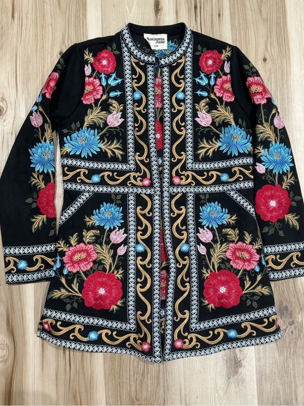 Savanna Jane Open Front Embroidered Floral Jacket Women’s Small/Medium